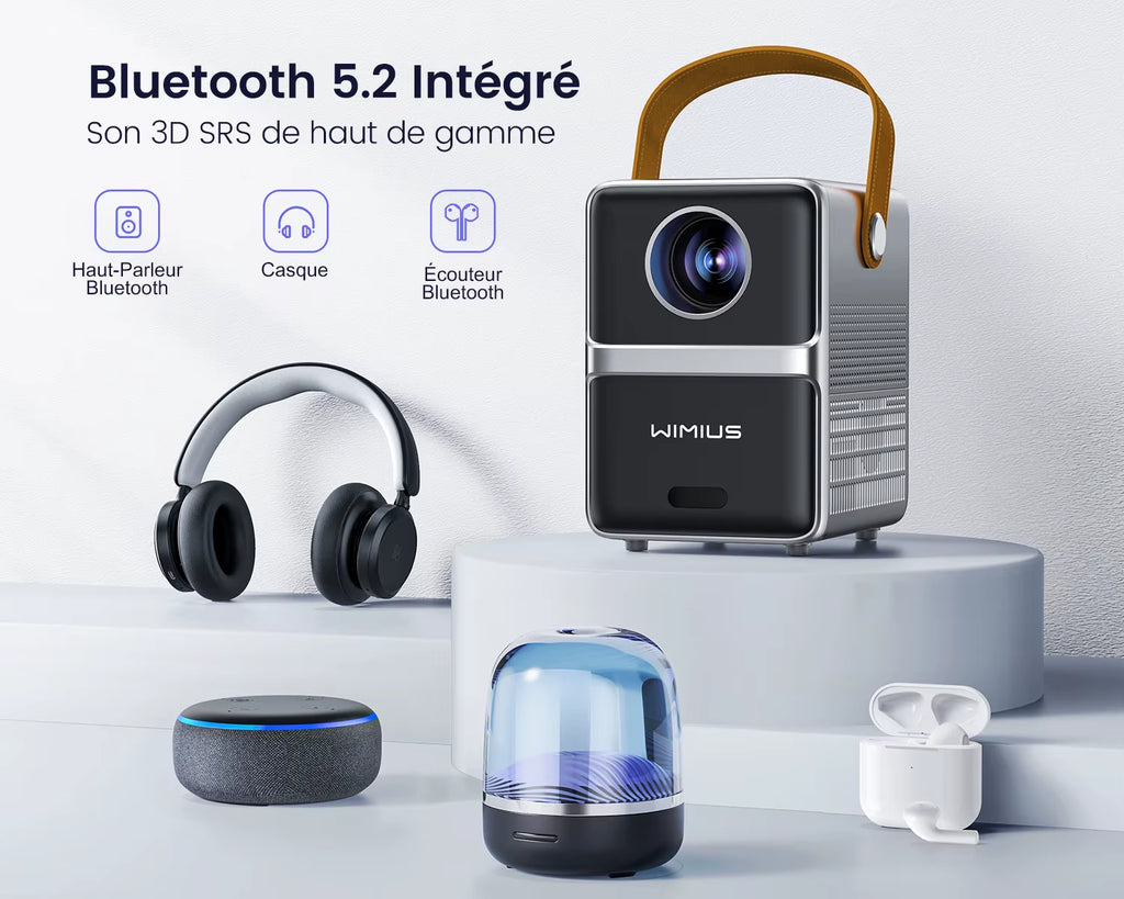 Portable Theater Projector WIMIUS, 18000Lumens, 5G Wifi, Bluetooth, Full HD Charging Socket, Screen 1080P, Home Cinema